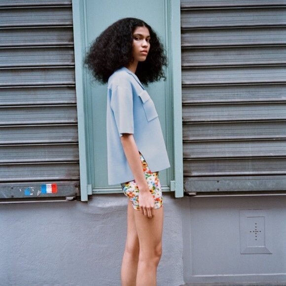 Blue Zara Button Front Chest Pockets Short Sleeve Knit Shirt (NWT) - Picture 6 of 7